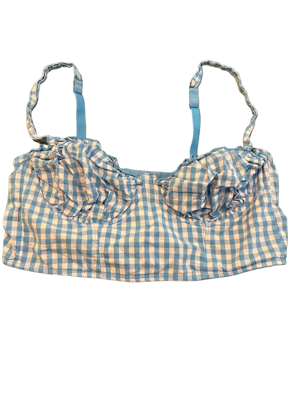 Colsie Blue and White Gingham Bralette Underwire Ruffled Cups Large